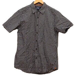 Monument Black with White Mini Skull Print Halloween Button Up Shirt Men’s Large